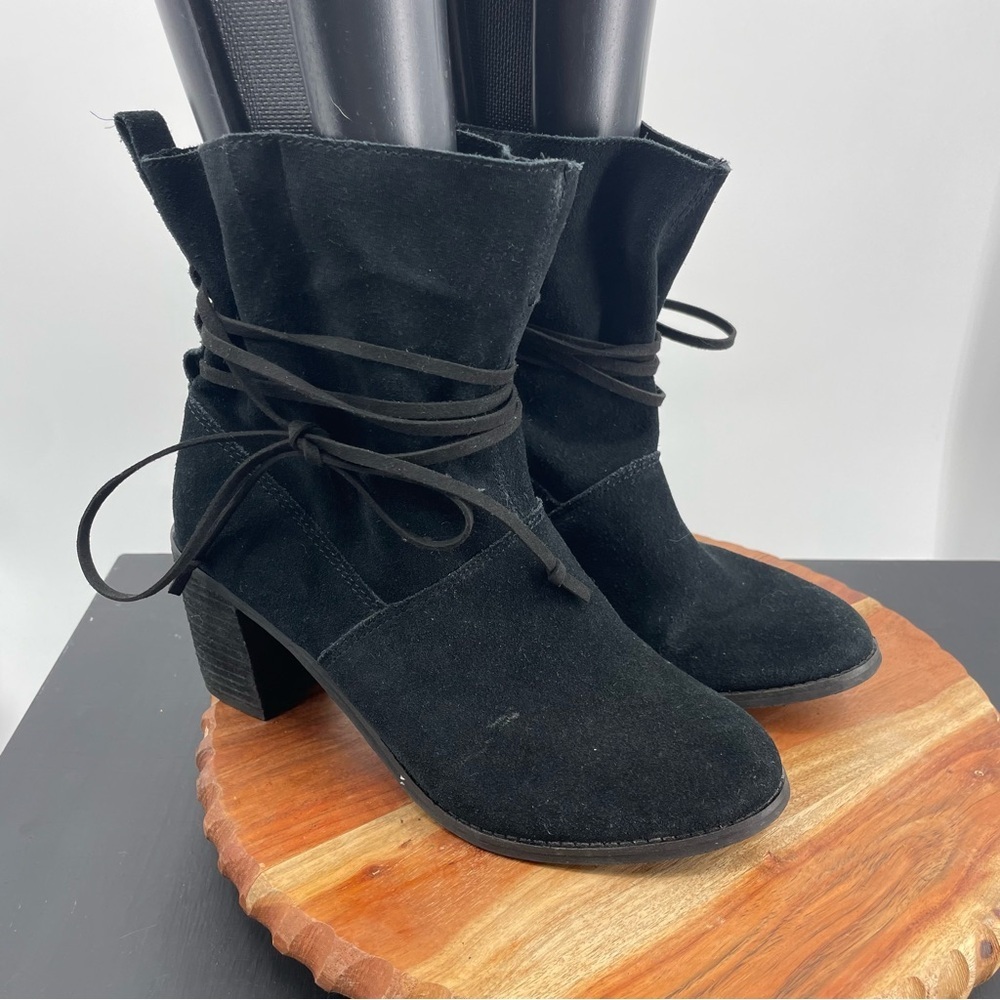 TOMS Mila black‎ suede booties tie ankle Sz 9.5